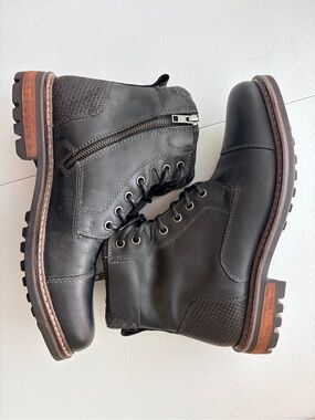 Crevo Hammersmith Men’s 8.5 Black Leather Lace Up Side Zip Boots